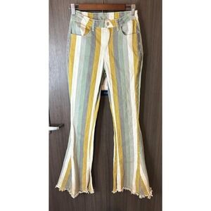 Saints & Hearts Jeans Womens Medium Multicolor Striped Cotton Stretch Frayed Hem